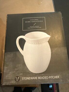 Everyday Essentials 1.5 Qt Stoneware Beaded Pitcher – White Beaded Design